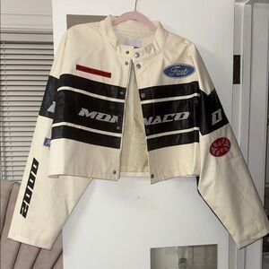 Women's Cream and Black Bomber Sports Jacket